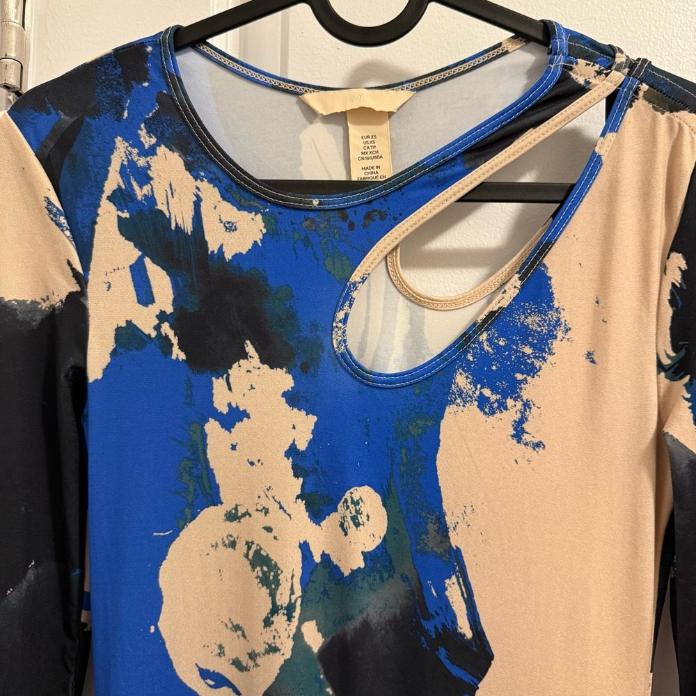 H&M Blue and Black Abstract Long Sleeve Dress size XS - Picture 8 of 10